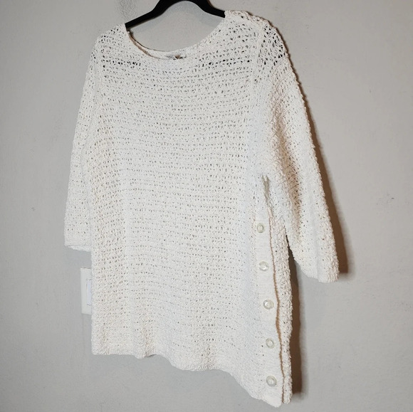 J. Jill button side open knit white tunic top. Women's size Large Petite. - Picture 10 of 13